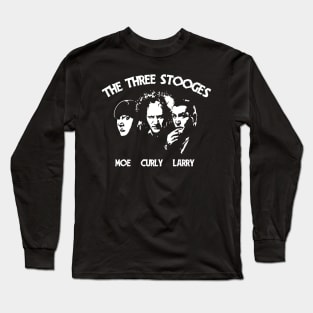 Funny Three Comedy Movie - White Stencil Long Sleeve T-Shirt